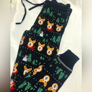 American Eagle Outfitters Black Holiday Corgi Knit Lounge Pants